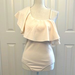 One shoulder swimsuit with ruffle from Amazon. Never been worn!